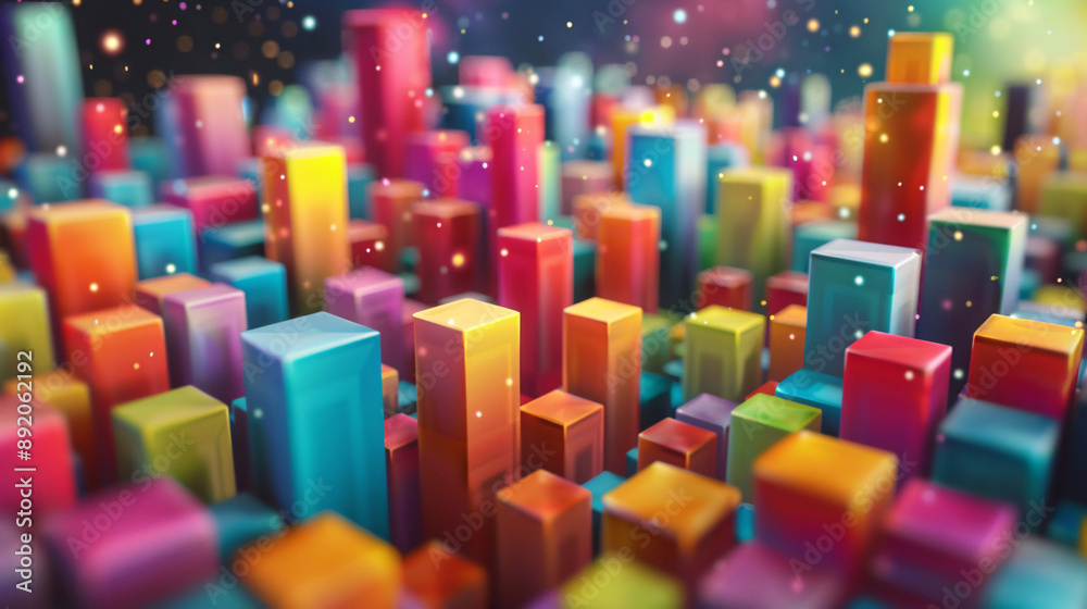 Obraz premium Vibrant abstract cityscape with dynamic energy and starry night sky
