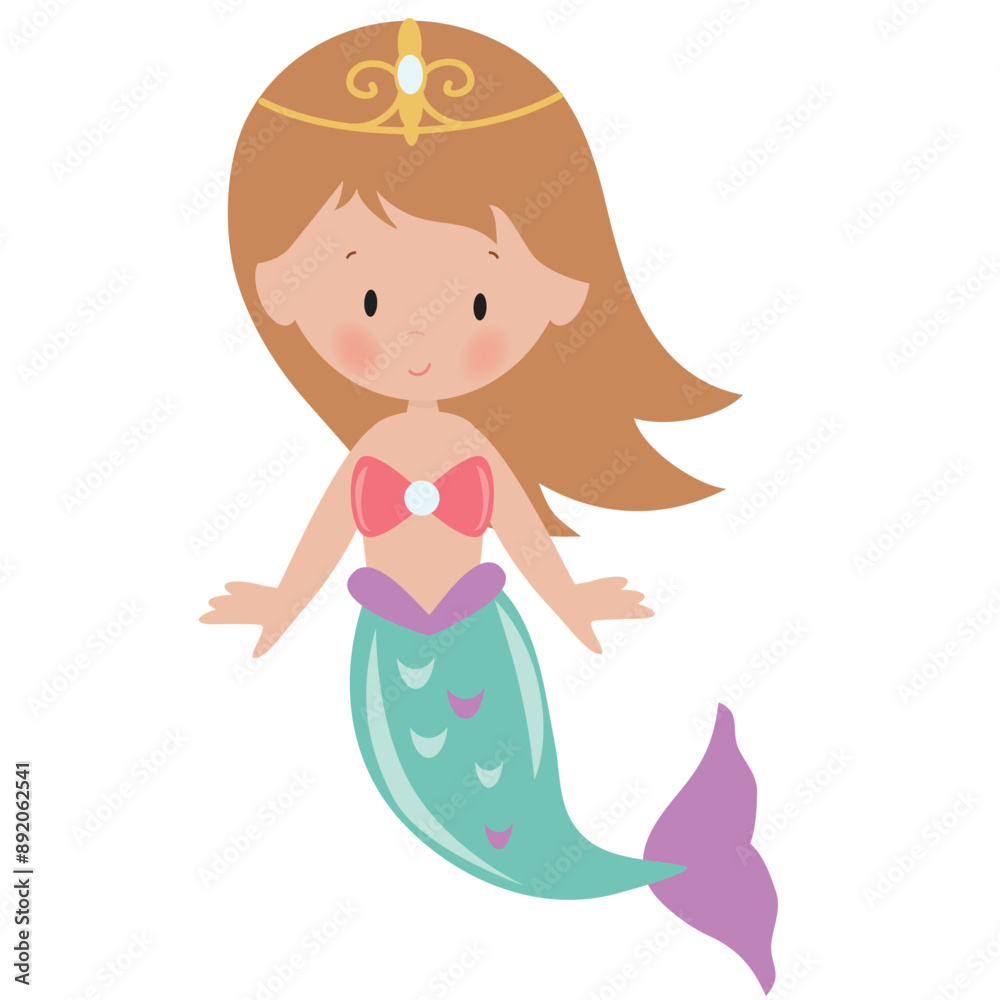 Cute mermaid sea princess vector cartoon illustration Cute mermaid sea princess vector cartoon illustration