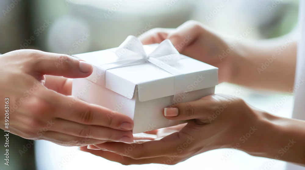 Close-up photo of people's hands exchanging gift boxes on anniversary, Generative AI
Close-up photo of people's hands exchanging gift boxes on anniversary, Generative AI