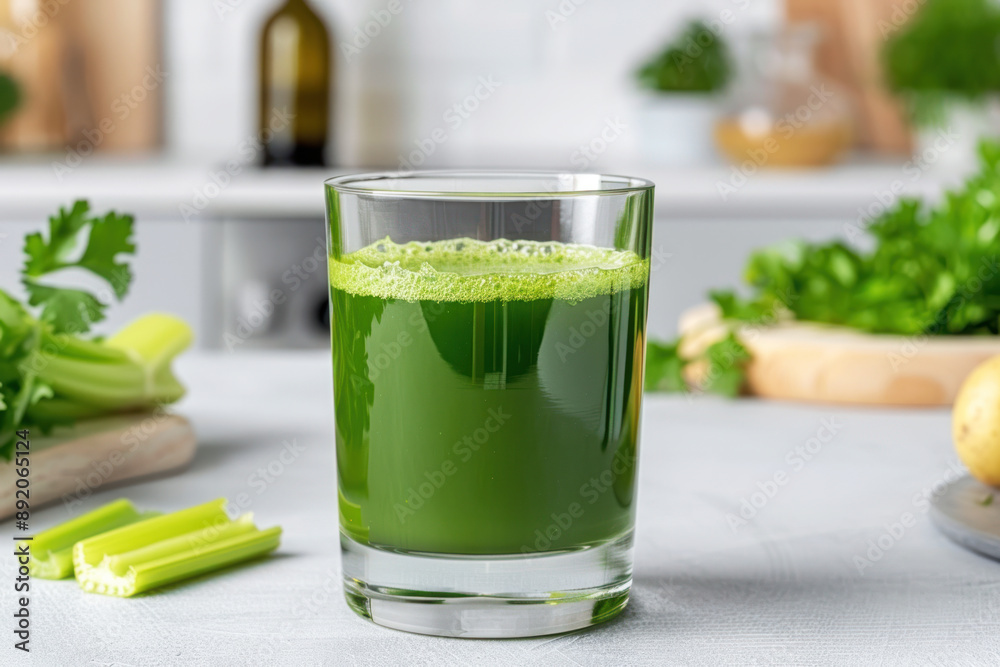A hand hold A glass of celery juice, healthy drink vegan food A hand hold A glass of celery juice, healthy drink vegan food