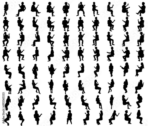 Vector silhouette illustration collection of sitting business people can be perfectly used for your design