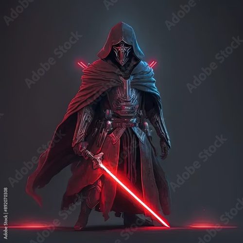 a star wars character with a red light saber photo