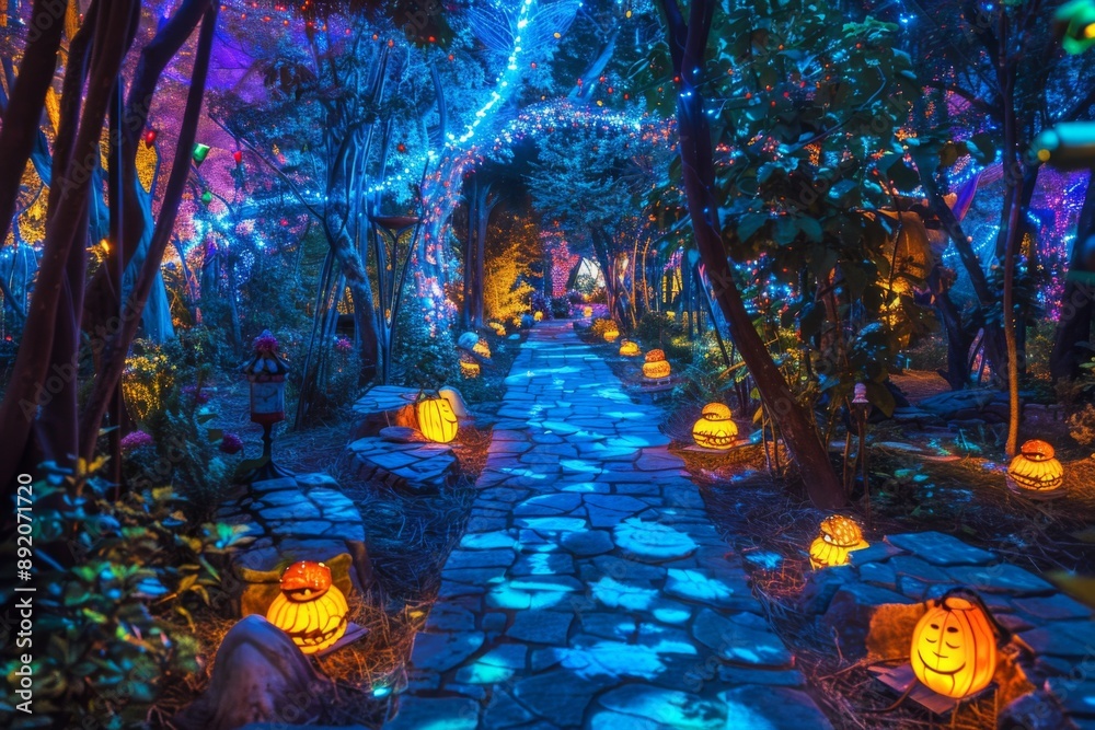 Fototapeta premium Enchanted Anime Forest Path: A Mystical Journey Through Whimsical Woods Filled with Magical Creatures and Fantasy Elements.