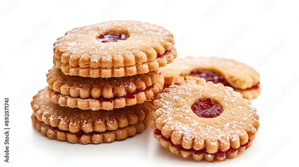 A view of Linzer Cookies isolated white background, studio light for focused advertising A view of Linzer Cookies isolated white background, studio light for focused advertising