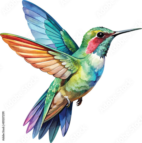 Vibrant watercolor hummingbird clipart brings nature to life. 