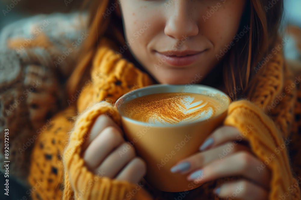 Enjoying the Coffee concept, a shot of someone holding a cup of coffee, taking a sip and enjoying the aroma Enjoying the Coffee concept, a shot of someone holding a cup of coffee, taking a sip and enjoying the aroma