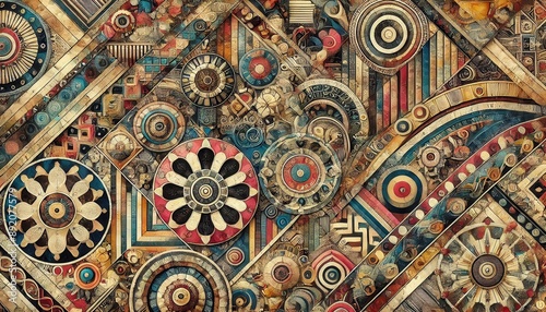 Elaborate geometric tilework decorates the mosque's ceiling in a traditional Islamic art style