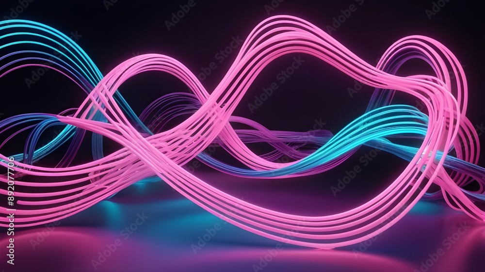 Bright neon curves and a basic, abstract background that is lighted. Bright neon curves and a basic, abstract background that is lighted.