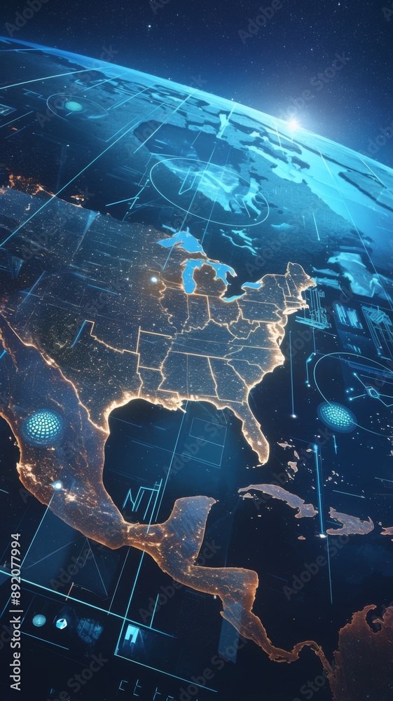 Blockchain Finance Integration: A Digital Map of the USA Highlighting ...