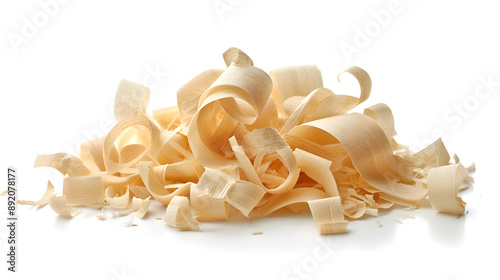 Pile of Wood Shavings on White Background