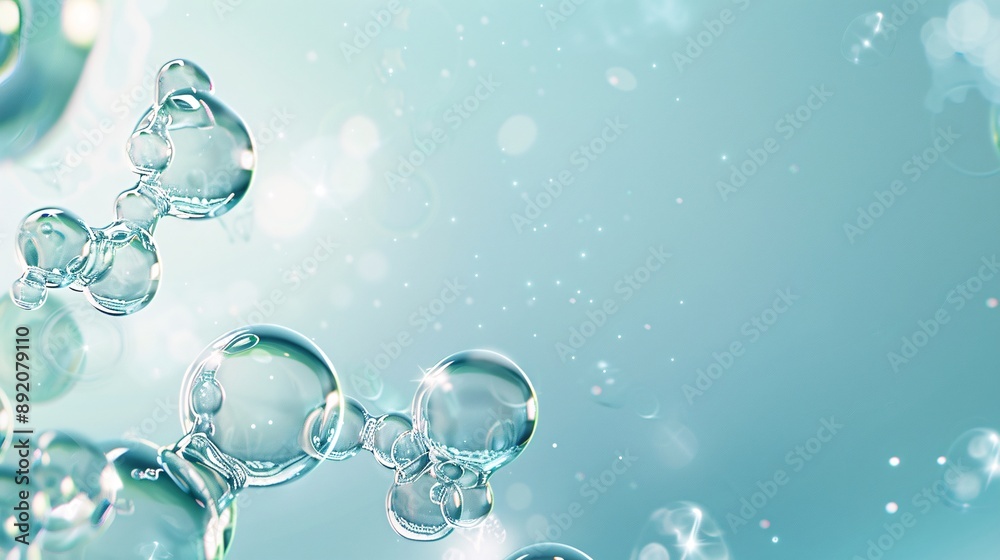 3. Skincare concept illustration featuring a tranquil blue backdrop with suspended serum bubbles, each showcasing a complex molecular arrangement, highlighting the science of cosmetic solutions 3. Skincare concept illustration featuring a tranquil blue backdrop with suspended serum bubbles, each showcasing a complex molecular arrangement, highlighting the science of cosmetic solutions