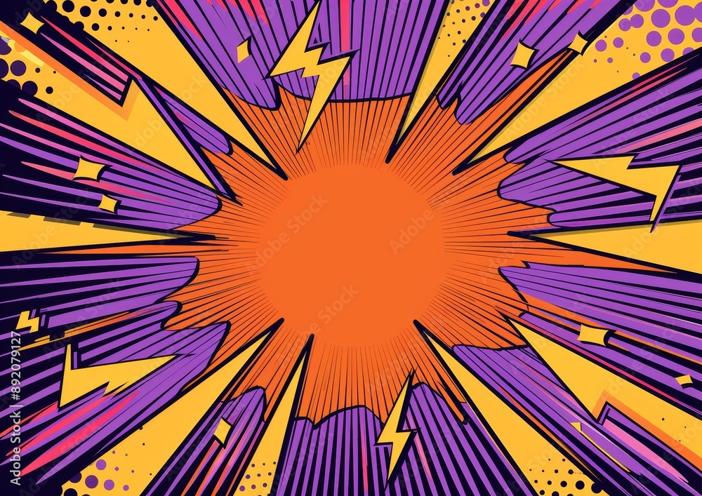 Fototapeta premium A vibrant comic-style background with bold lightning flashes and thunder effects