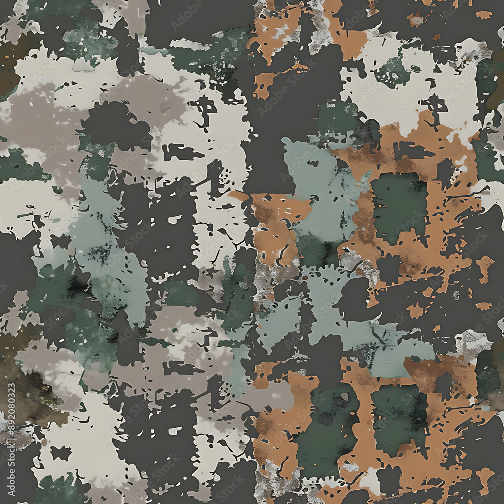 Seamless marine soldier camouflage pattern in dark green, brown, and grey, with abstract shapes mimicking natural terrain 2 Seamless marine soldier camouflage pattern in dark green, brown, and grey, with abstract shapes mimicking natural terrain 2