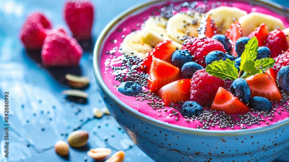Vibrant colorful smoothie bowl top Vibrant colorful smoothie bowl top