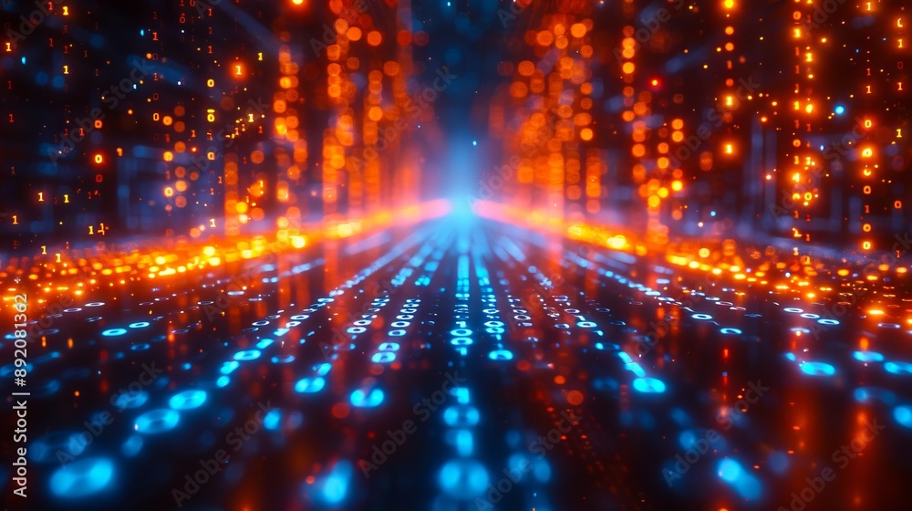A dark tunnel with lights and data. A dark tunnel with lights and data.