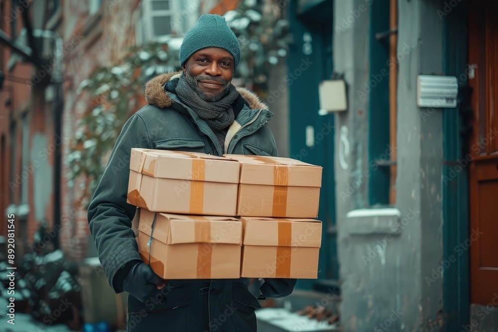 A delivery driver delivering packages to a customer. A delivery driver delivering packages to a customer.