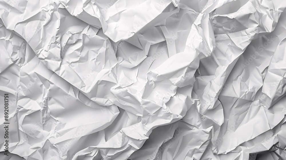 Obraz premium 2. Detailed texture of crumpled white paper, featuring numerous creases, folds, and wrinkles, with varying shades of white highlighting the depth and complexity of the crumpled surface