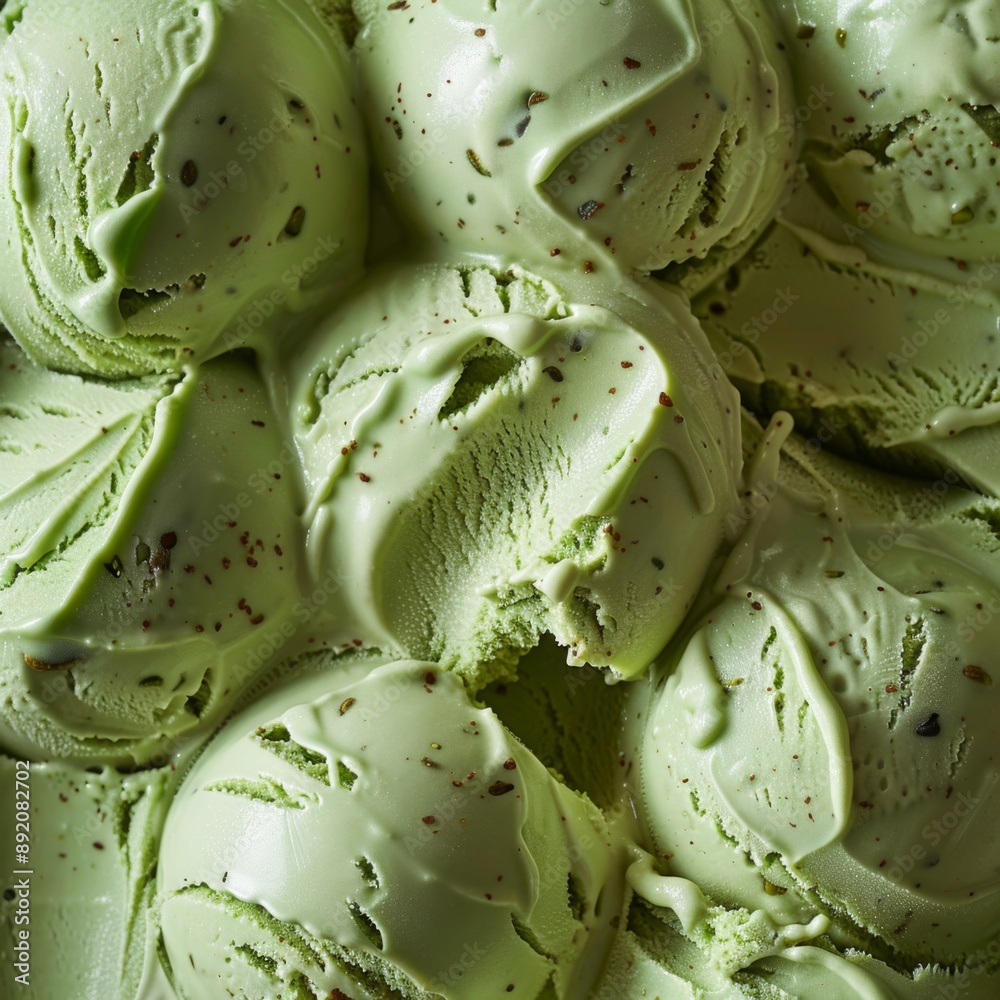 Obraz premium Pistachio Ice Cream Close-up: A Delectable Dive into Creamy, Nutty Flavors in a Frozen Treat