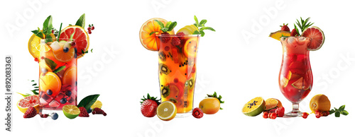 Assorted Fruit Cocktails Isolated on Transparent Background