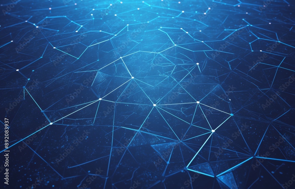 Obraz premium The Connectivity Grid: A Networked Matrix Covering the USA with Nodes and Routes Symbolizing Telecommunications Backbone in Digital Blue Tones.