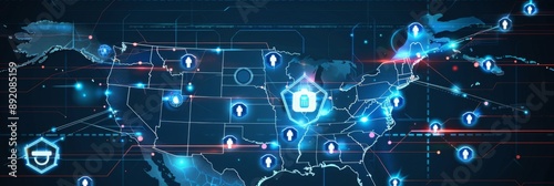 Cyber Sentinel: The Digital Guardian Protecting America's Cyber Landscape with Strategic Network Security Icons. photo