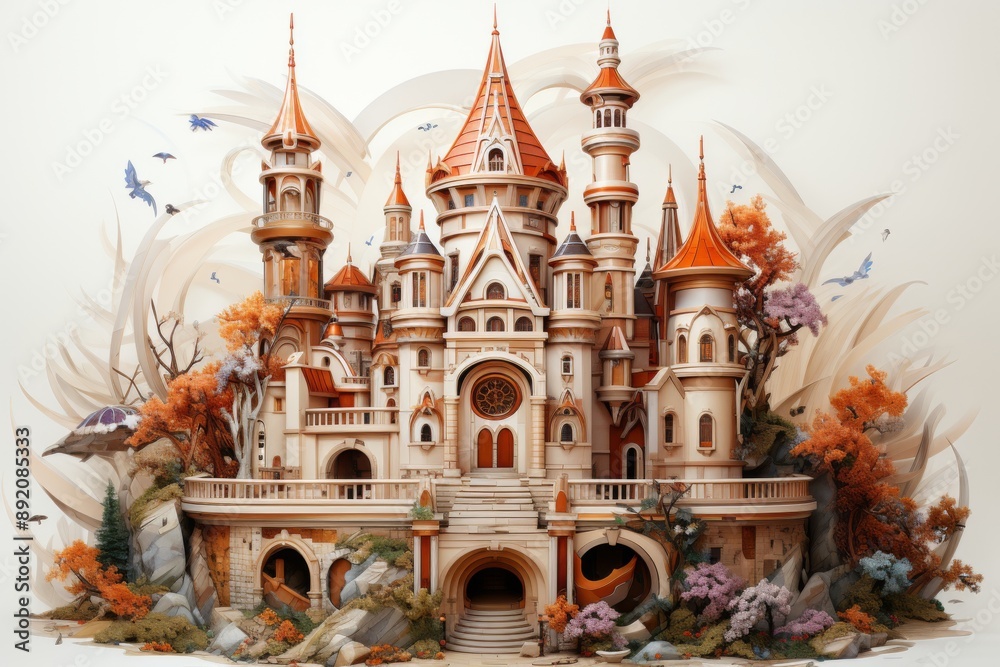 Obraz premium A Whimsical Castle Amidst Autumnal Hues
