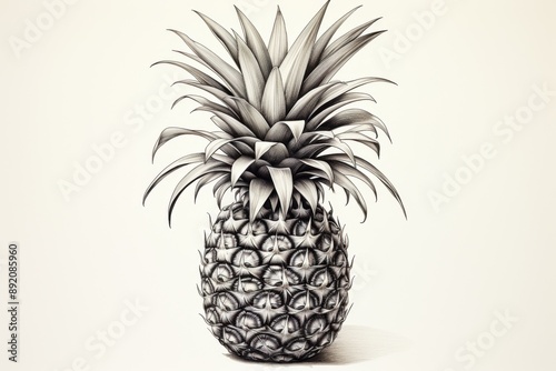 Detailed Monochrome Drawing of a Pineapple