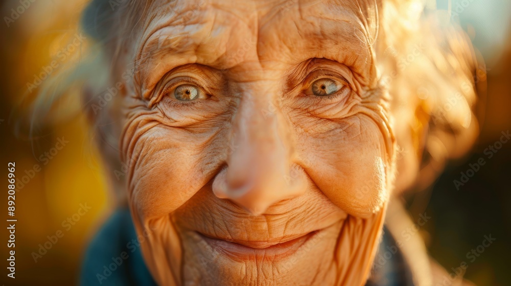 Cheerful elderly woman smiling eyes crinkling close up background is clear and clean Cheerful elderly woman smiling eyes crinkling close up background is clear and clean