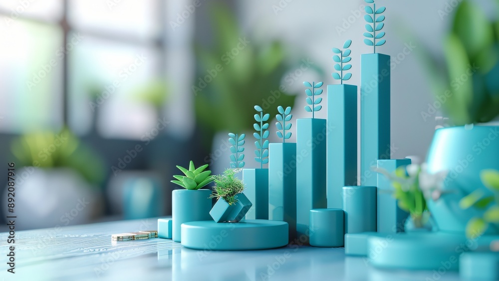 A creative representation of growth featuring plant-inspired bar graphs, combining elements of nature and data visualization in a modern, minimalistic style. A creative representation of growth featuring plant-inspired bar graphs, combining elements of nature and data visualization in a modern, minimalistic style.