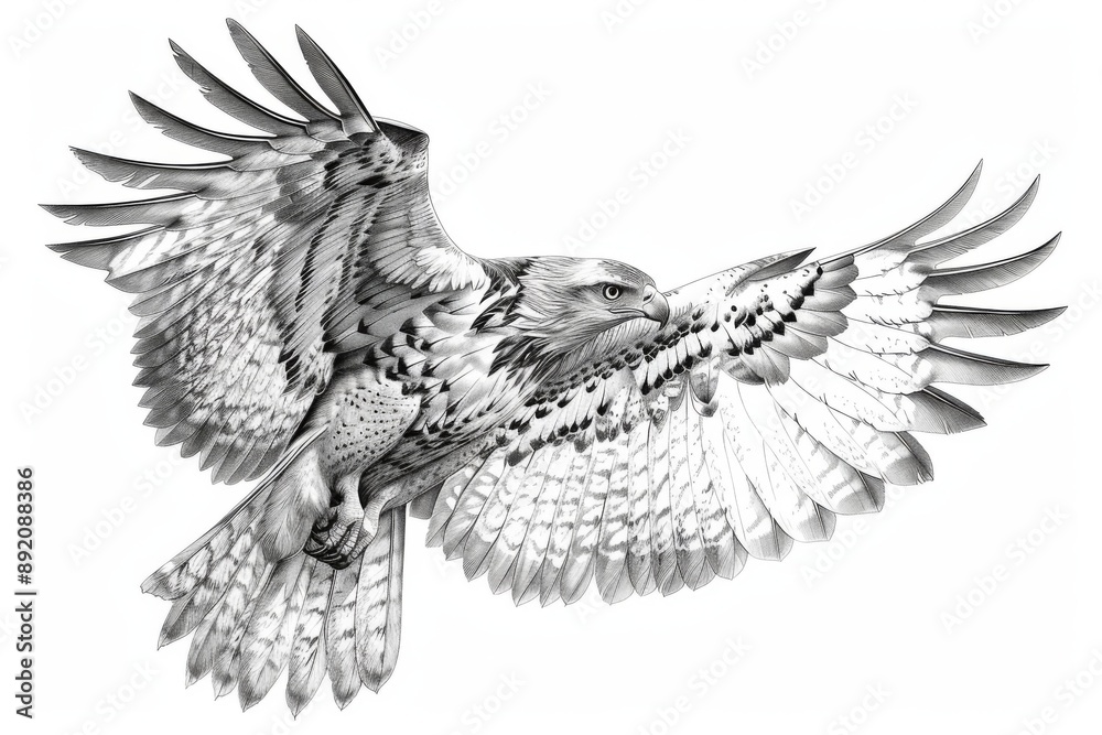 Fototapeta premium Hawk in Flight - Realistic Pencil Sketch