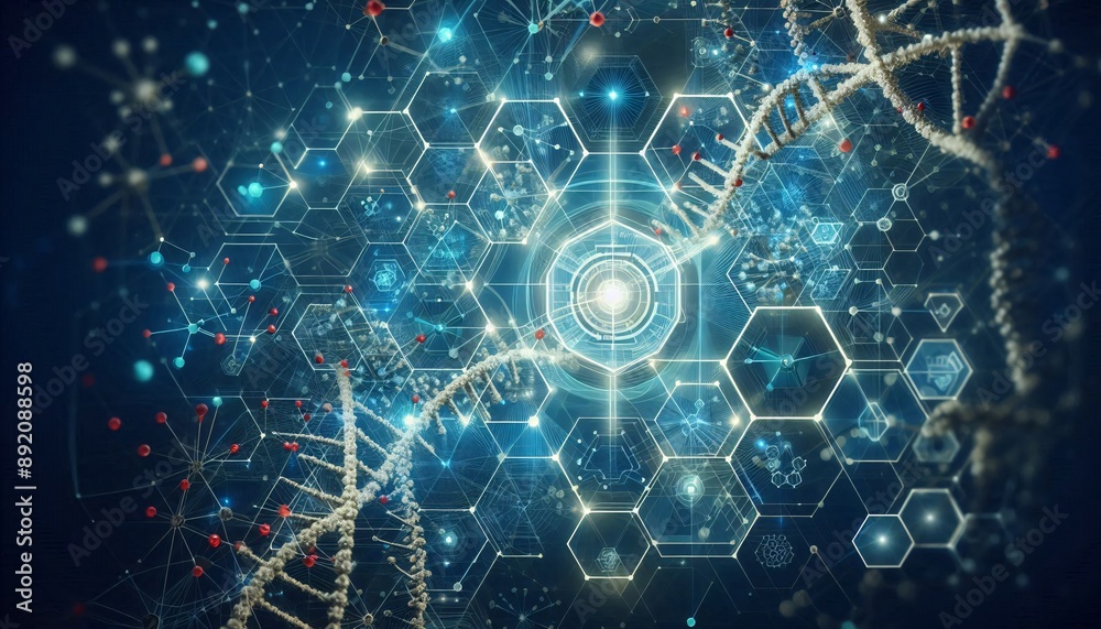 Background with dna and technology hexagon Background with dna and technology hexagon