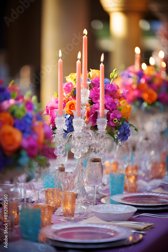 Exquisite Floral Centerpiece amid Lit Candles Effusing Sophistication and Grandeur photo