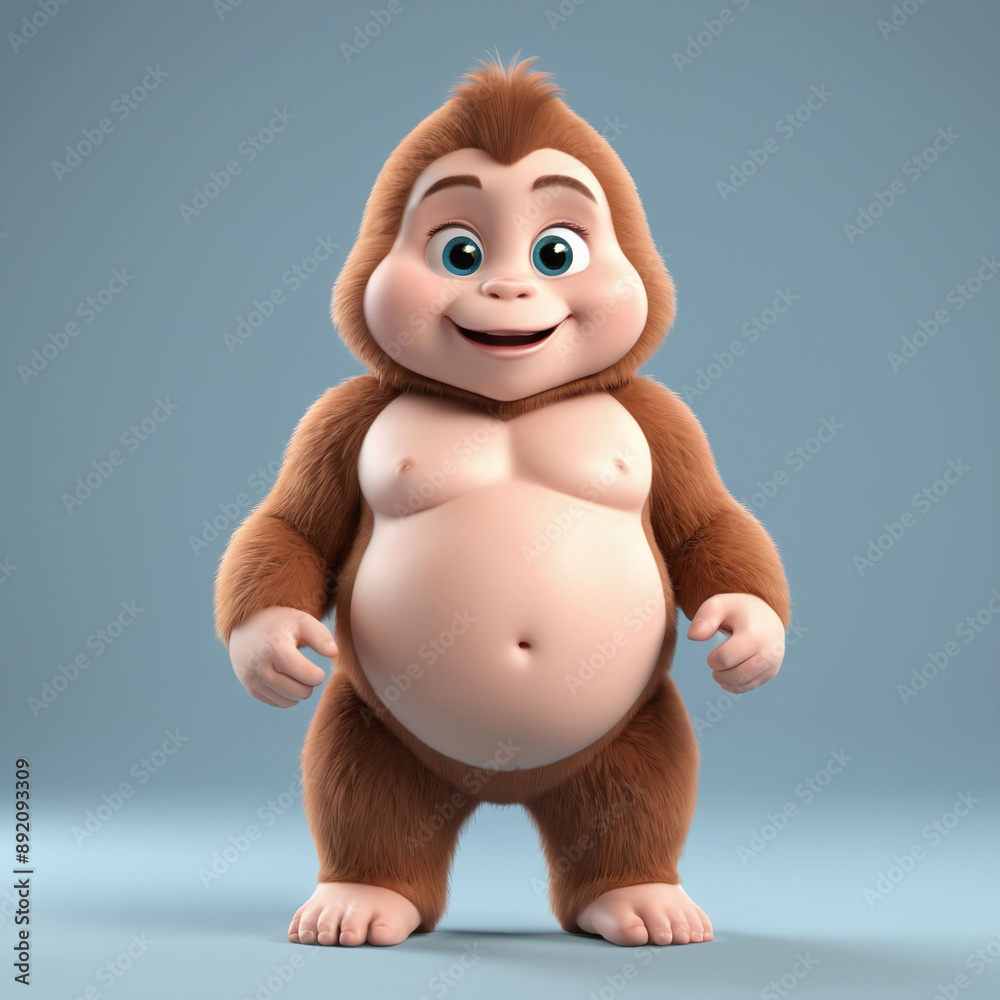 Fototapeta premium funny cute 3D fat baboon monkey apes, standing isolated in clean clear background