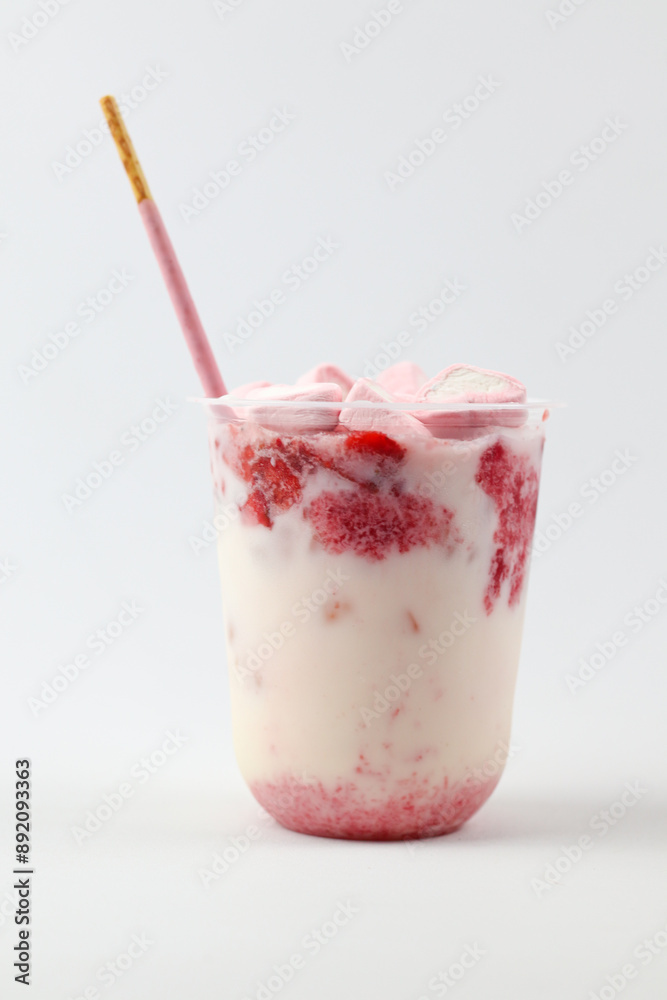 strawberry milkshake with marshmallow topping strawberry milkshake with marshmallow topping