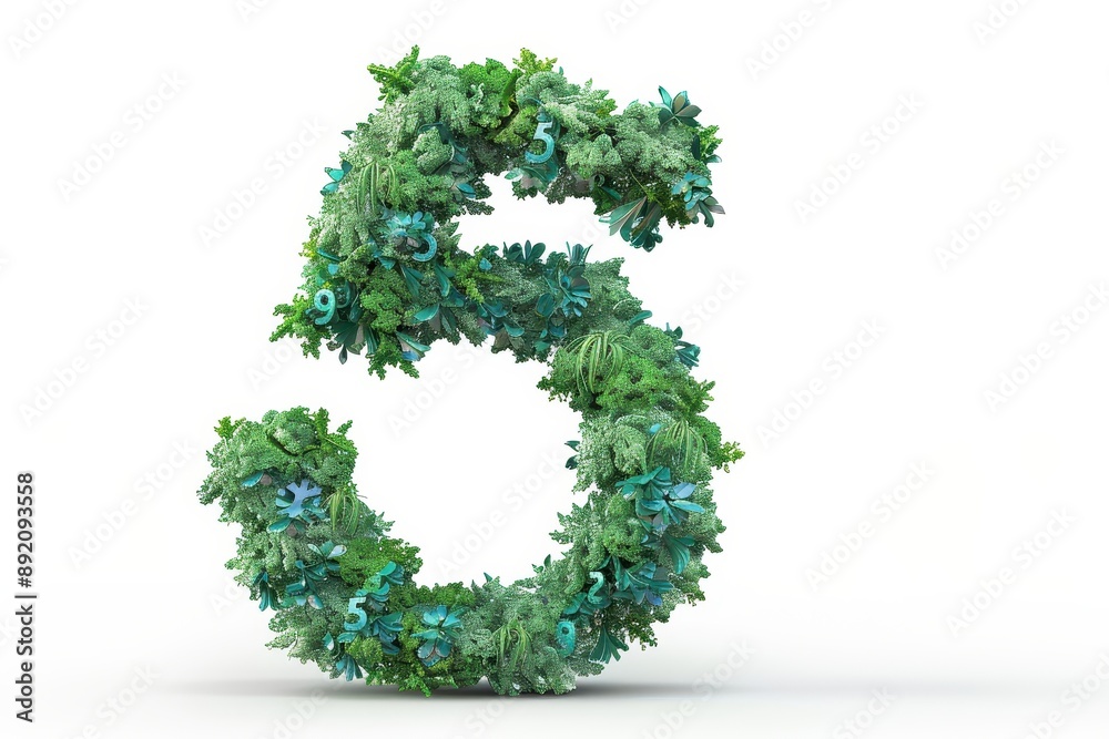 The number 5 is made of trees and is surrounded by a green background The number 5 is made of trees and is surrounded by a green background
