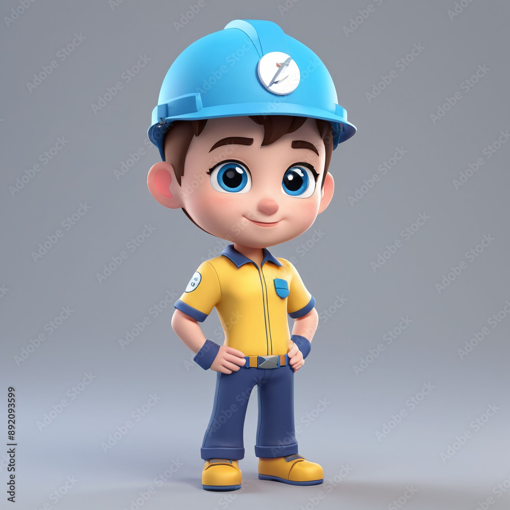 3D simple worker character wear worker helmet and work shirt 3D simple worker character wear worker helmet and work shirt