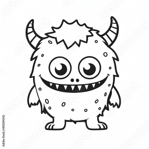 Coloring Page black and white Outline Of cartoon cute monster character, coloring books for kids