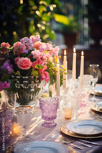 Exquisite Floral Centerpiece amid Lit Candles Effusing Sophistication and Grandeur photo