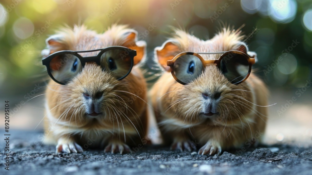 Sunny Piggies: Two Playful Guinea Pigs Wearing Sunglasses Sunny Piggies: Two Playful Guinea Pigs Wearing Sunglasses