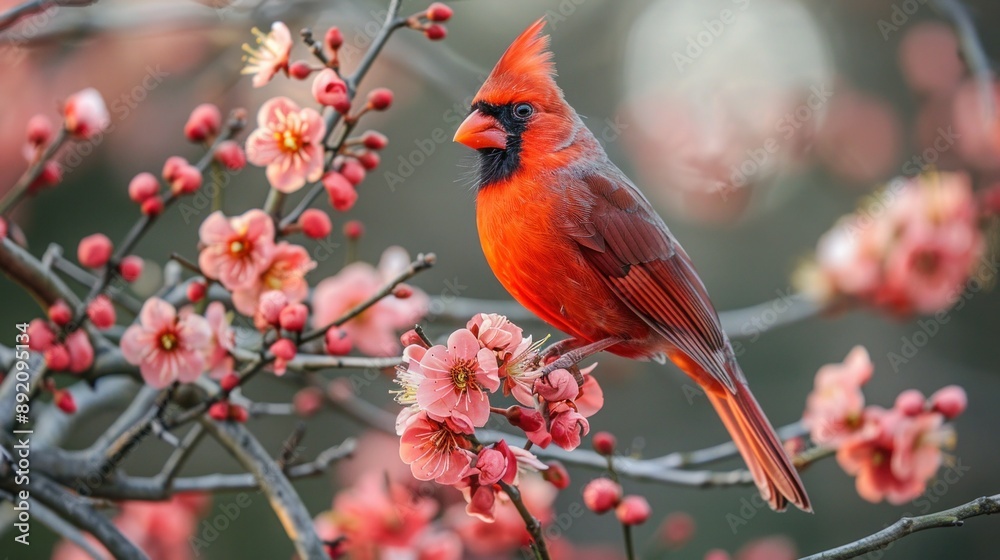 Male Northern Cardinal perched in Chinese Fringe Tree during early spring in South Central Louisiana Male Northern Cardinal perched in Chinese Fringe Tree during early spring in South Central Louisiana