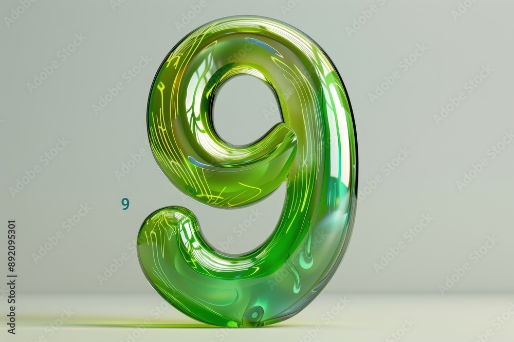 A colorful, abstract number 9 made of glass A colorful, abstract number 9 made of glass