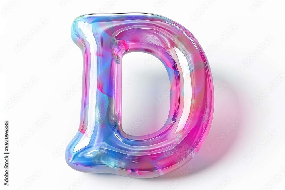 The letter D is made of a clear, colorful material