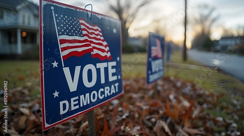 Campaign sign - “VOTE DEMOCRAT” - election - partisan politics - liberal - progressive  photo