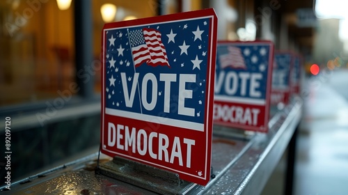 Campaign sign - “VOTE DEMOCRAT” - election - partisan politics - liberal - progressive  photo