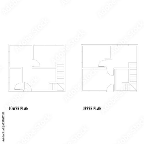 Black and White floor plan of a modern unfurnished house for your design. Suburban house vector blueprint. Architectural background	