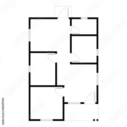 Black and White floor plan of a modern unfurnished house for your design. Suburban house vector blueprint. Architectural background	