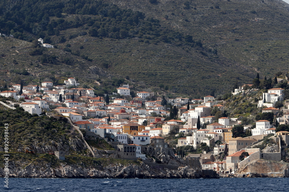 View from the deck of a steamship on a small island in the Aegean Sea. View from the deck of a steamship on a small island in the Aegean Sea.