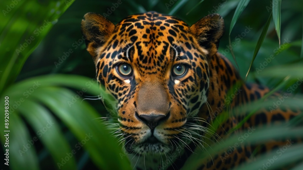Jungle King: Majestic Leopard Portrait in Lush Greenery