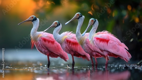 Roseate Spoonbill Platalea ajaja, a Gregarious Wading Bird of the Threskiornithidae Family, Resident Breeder in South and North America