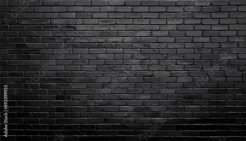 黒色に塗られたレンガの壁の背景画像（Background image of a black painted brick wall texture.）
